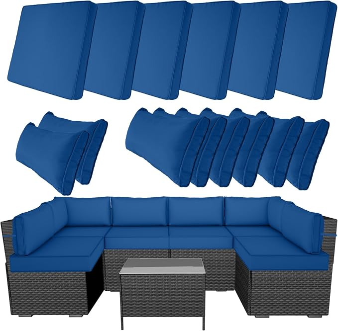 14 Piece Outdoor Patio Cushion Covers Replacement, Waterproof Outdoor Furniture Cushion Covers, Fit 7 Pcs 6 Seater Wicker Rattan Patio Conversation Sofa Set,Sky Blue,25.6x25.6