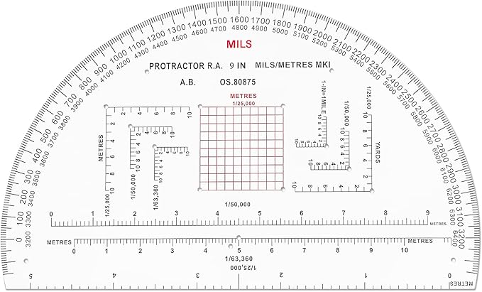 CYA Military Map Protractor for Land Navigation, Military Style UTM/MGRS Coordinate Scale, 9" RA