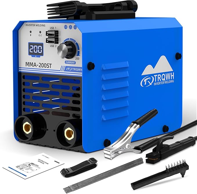 TRQWH 200A MMA Welding Machine 110V Stick Welder Machine Portable ARC Welder with IGBT Digital Display Hot Start for Beginners and Professionals Welder (MMA200ST)