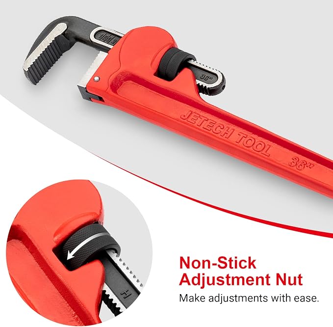 Jetech 36-Inch Heavy Duty Straight Pipe Wrench, Adjustable Aluminum Plumber Wrench with Floating Hook Jaw, Rust Resistant Red I-Beam Handle for Industrial Plumbing