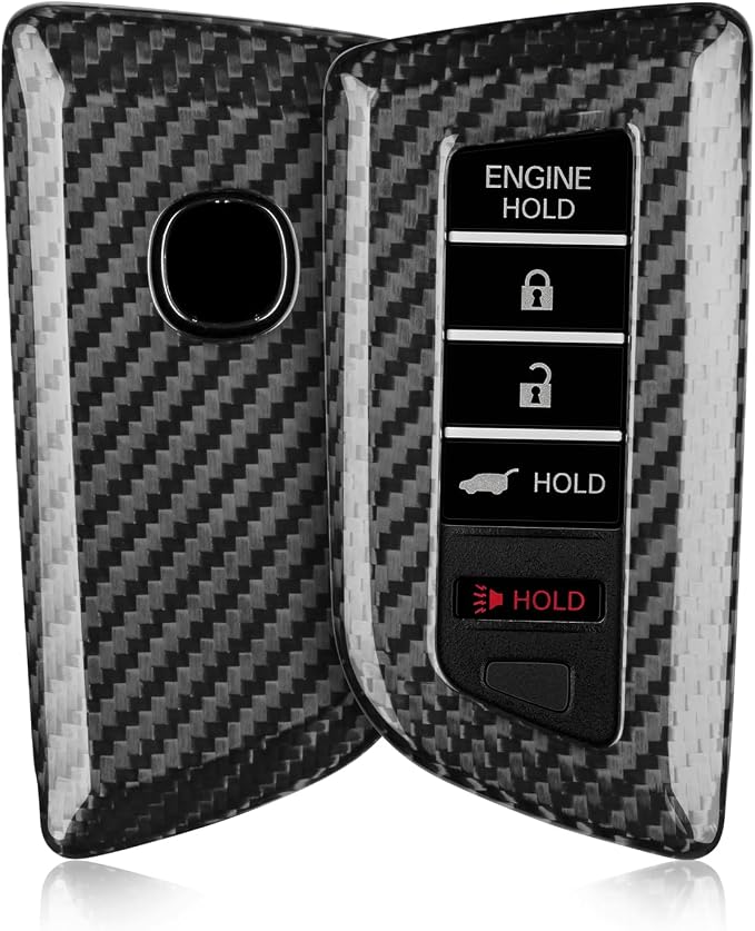 T-carbon Key Fob Cover Fits Acura MDX 2025 5 Buttons Accessories,Glass Fiber Key Fob Case with Keychain Fits Acura 2024 RDX MDX RLX NSX ILX TLX TLX-L CDX Smart Remote Keyless Silver Black