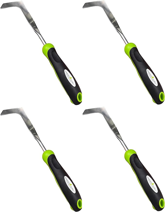 Garden Guru Patio Crack Weeder Tool with Ergonomic Handle – Stainless Steel Weed Puller for Patio Sidewalk Driveway Cracks | Rust Resistant (4 Pack)