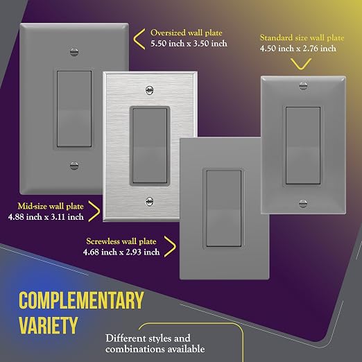 ENERLITES 3-Way Decorator Paddle Light Switch, Single Pole or Three Way, 3 Wire, Grounding Screw, Residential Grade, 15A 120V/277V, UL Listed, 93150-GY-10PCS, Gray (10 Pack)