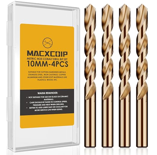 Metric 4Pcs M35 Cobalt Drill Bit Set, 10mm HSS Cobalt Jobber Drill Bits, for Hardened Metals, Stainless Steel, Cast Iron and Wooden Plastics