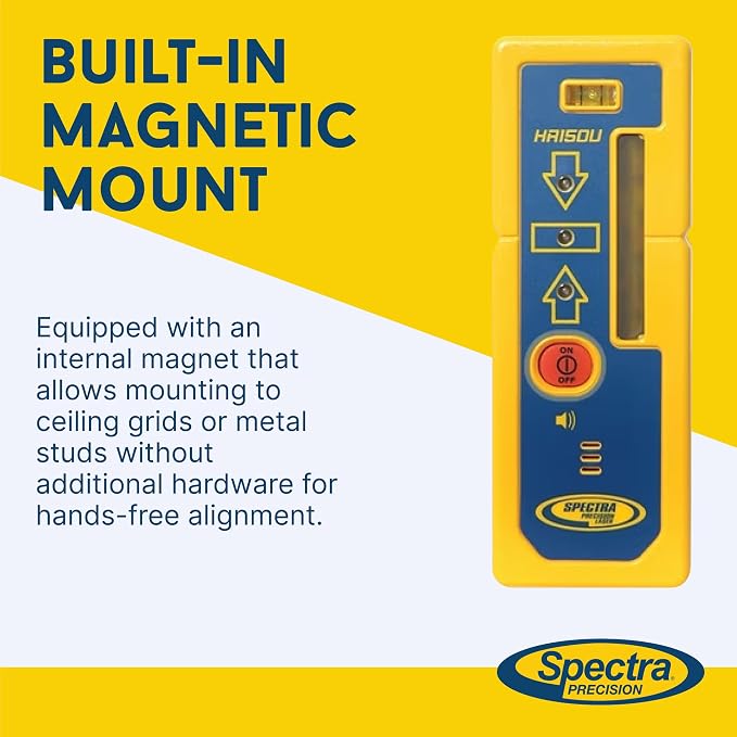 Spectra Precision HR150U Laser Receiver for Interior Leveling with red or green beam rotating lasers. Dual Sided LED Display, Magnetic Mount, Includes Rod Clamp and Alkaline Batteries