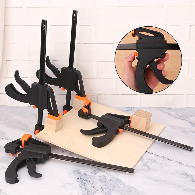 7 PCS 8 Inch Bar Clamps for Woodworking, Orange E-Z Hold Woodworking Bar Clamps Set, One-Handed Quick F Clamps, F Clamps Set for Carpenters & Woodworkers Tools