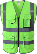 JKSafety 9 Pockets Class 2 High Visibility Zipper Front Safety Vest With Reflective Strips, Meets ANSI/ISEA Standards (150-Green, 5X-Large)