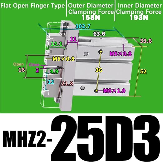 1PCS MHZ2 Pneumatic Finger Cylinder Parallel Gripper MHZ2-10/16/25/32/40D1/D2/D3 Side Thread Aluminium Clamps(MHZ2-25D3)