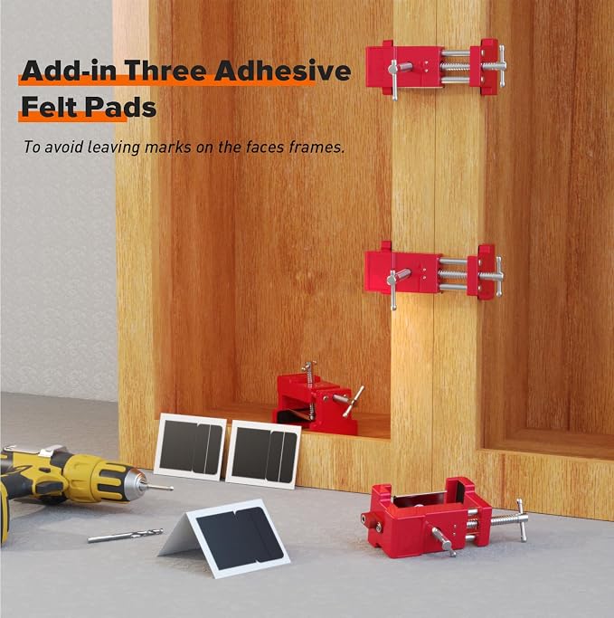 Cabinet Clamps, Cabinet Installation Cabinetry Clamps Face Frame Clamps Tools with Two Side Screws and Alignment Plate, 4 Pack, Red