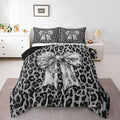 Feelyou Leopard Print Bedding Set Soft for Boys Girls, Black Cheetah Comforter Set Queen Size Cute Bowknot Duvet Quilt Microfiber Bedroom Decor 3 Pcs with 2 Pillow Cases