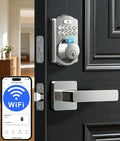 Veise VE012W-L WiFi Fingerprint Deadbolt Lock with Handle Set, Satin Nickel | Built-in WiFi, APP Remote & Voice Control, Real-time Alert, Smart Keyless Entry for Front Door, Back-Lit Keypad, Auto Lock