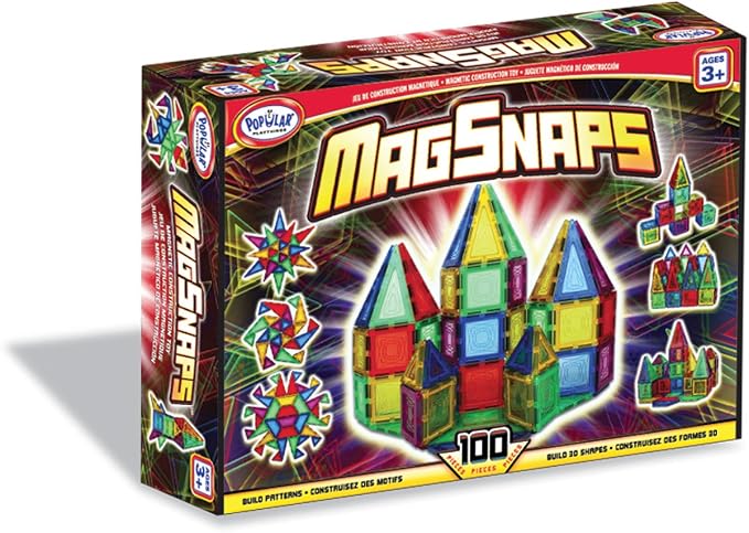 POPULAR PLAYTHINGS Mag-Snaps Magnetic Construction Set, Stem Building Toy for Kids Ages 3 & Up, Gifts for Children and Classrooms - 100 Pieces