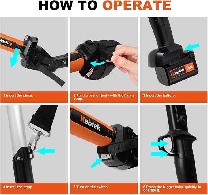 Kebtek 2-in-1 Battery Powered Pole Pruner, Electric Pruning Shears Cordless 1.4" (35mm) Cutting Diameter Electric Tree Pruner with 8.5Ft Telescopic Extension Pole, 2×2.0Ah Battery for Tree Trimming