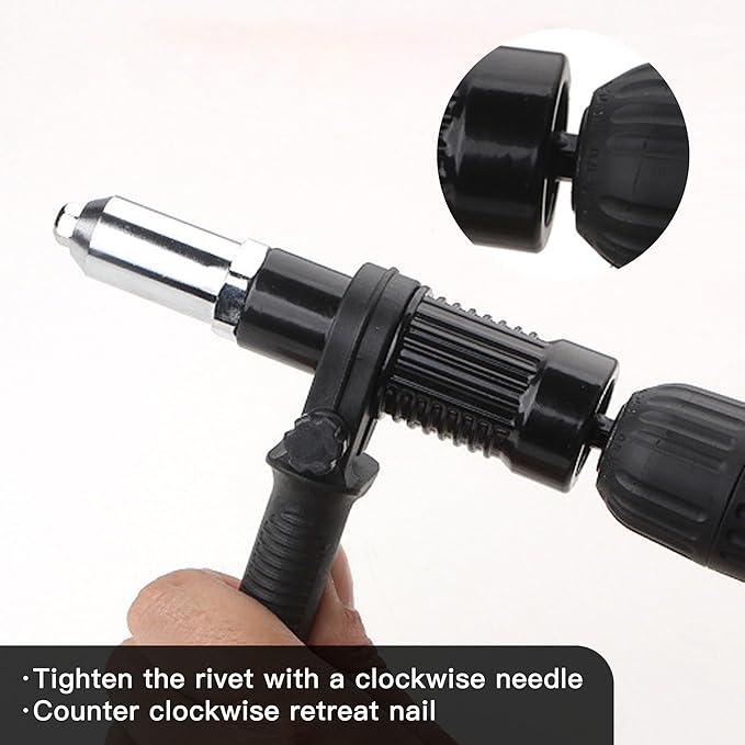 Pop Rivet Gun Adapter Kit, Rivet Drill Attachment with 4 Rivets Heads 2.4mm/3.2mm/4.0mm/4.8mm, Cordless Rivet Gun Power Drill Adaptor Kit, Cordless Electric Drill Riveter Insert Nut Tool