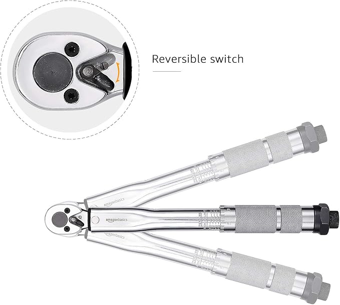Amazon Basics 1/4-Inch Drive Click Torque Wrench, 35-200 in.-lb/3.95-22.5 Nm, Adjustable Ratchet with High Contrast Dual Range Scales, Steel Construction