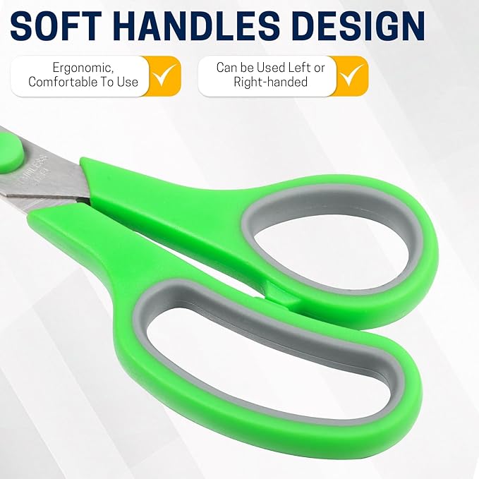BURVAGY 8" Multipurpose Scissor Bulk 48 Pack, Comfort Grip Handles Ultra Sharp Blade Shears Stainless Steel Scissors for Office Home, All Purpose Scissors