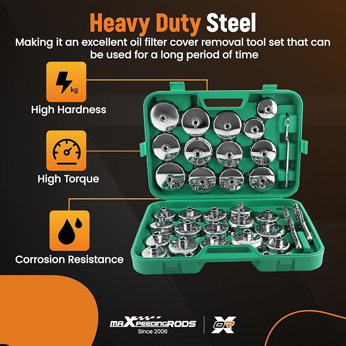 maXpeedingrods 35 PCS Auto Oil Filter Socket Wrench Set, 1/2" Drive | Oil Filter Cap Wrench Removal Tool Kit, for Volvo, for BMW, for Ford, for Toyota, for Honda