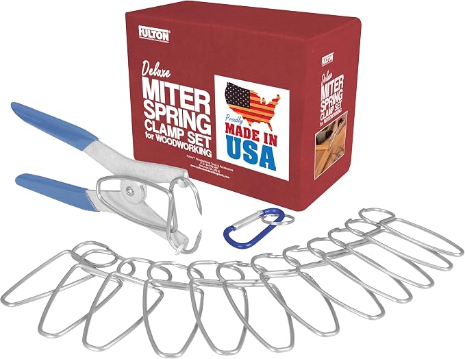 Fulton Miter Spring Clamps for Woodworking Set, Wood Trim, Picture Frames, Crown Molding Tool, Hip Clip & 13 Spring Miter Clamps for Trim, Finish Carpenter Tools, Made in USA