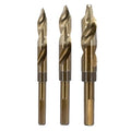 Drill America 3 Piece Cobalt Stepped Drill Bit Set with 1/2" Reduced 3-Flat Shank, Gold Oxide Finish for Drilling Acrylic, Steel, Hard Metals, GSC Series