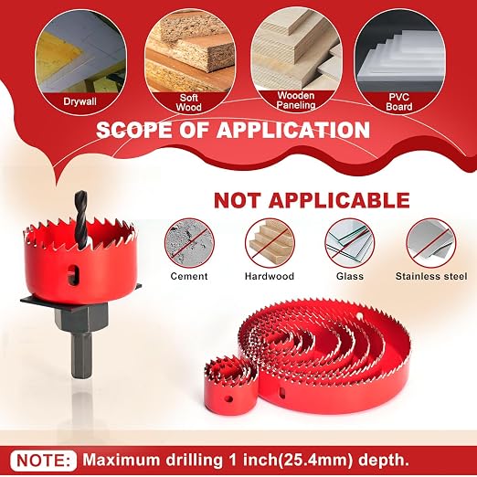 ANGELSWORD Hole Saw Set 24 PCS Double-Ground Teeth Hole Saw Kit, Hole Saw Drill Bit Kit, 3/4"-6" (19-152mm) 14 PCS Saw Blades, for Drywall, Soft Wood, Plywood, Plastic, PVC