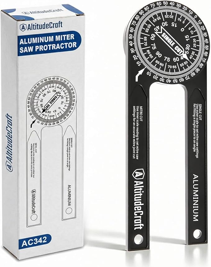 Precision Miter Saw Protractor – No-Math Angle Finder for Crown Molding, Trim & Woodworking | Heavy-Duty Aluminum, 360° Rotation (7.28 In)