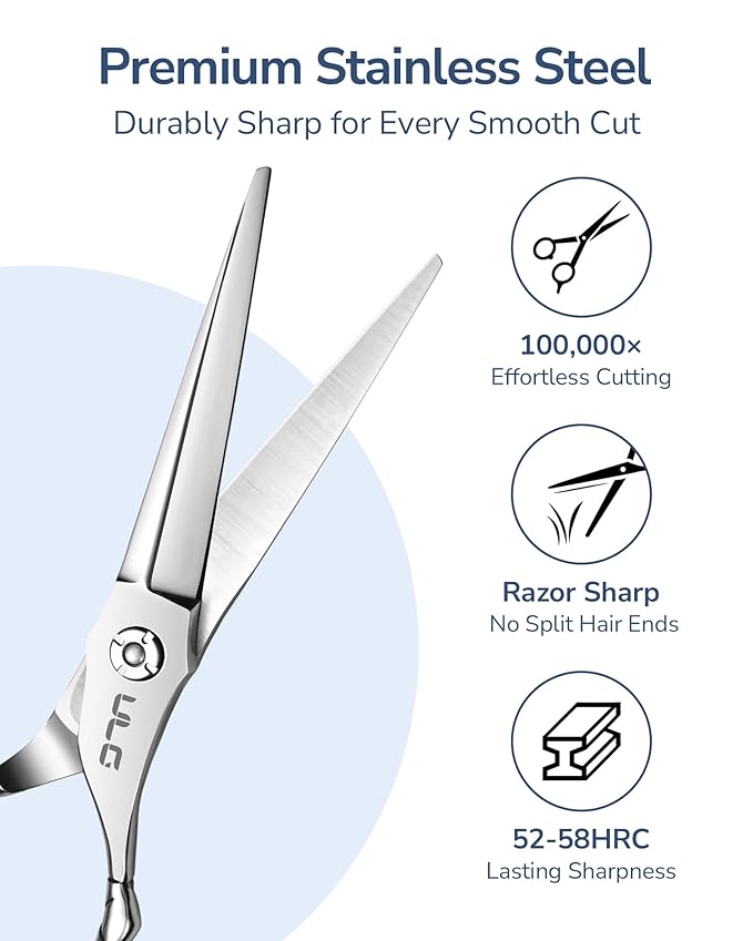 ULG Professional Hair Cutting Scissors 6.5" Japanese Stainless Steel Hand-Honed Barber Scissors for Home & Salon Use, Ergonomic Textured Handle for Men & Women