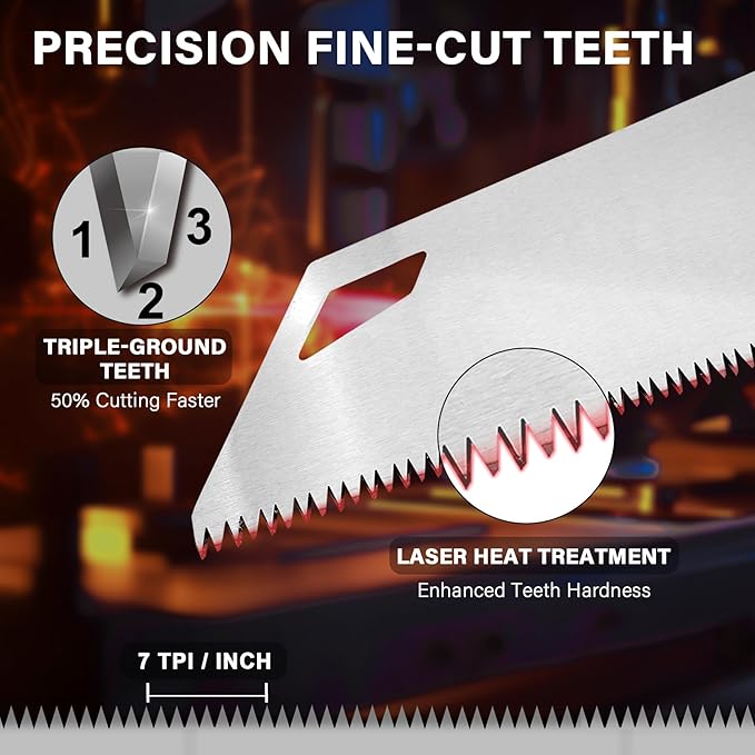 HAUTMEC X-Sharp 18" Pro Hand Saw for Wood Cutting, Large Tree Saws for Logs, 7 TPI Aggressive Rough Crosscut & Rip Handsaw with Thick Blade for Trimming Woodworking Lumber