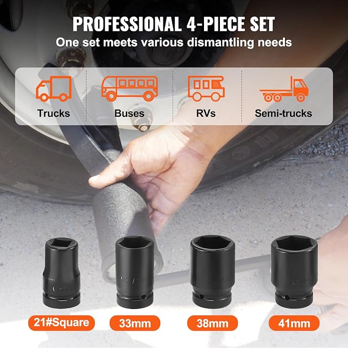 VEVOR Torque Multiplier, 1 Inch Drive Lug Nut Wrench/Multiplier Heavy Duty Torque Multiplier Wrench Set, 1:64 6,800N.m Lug Nut Remover, Includes 4 Sockets (21-41mm) and Storage Case