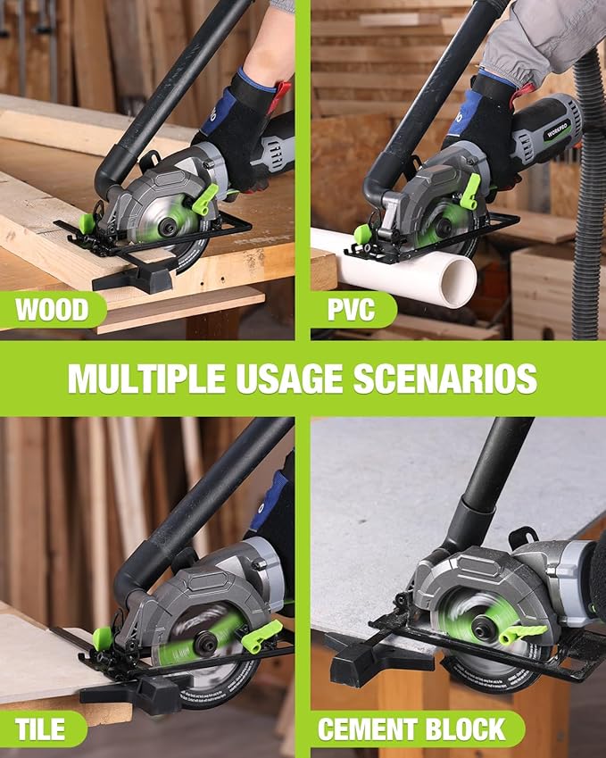 WORKPRO 5.8Amp 3500RPM Circular Saw with Parallel Guide, Maximum Cutting Depth 1-11/16''(90°),1-1/8''(45°), Compact Circular Saw with Three 4-1/2" Blades for Wood, PVC, Tile, Cement Block