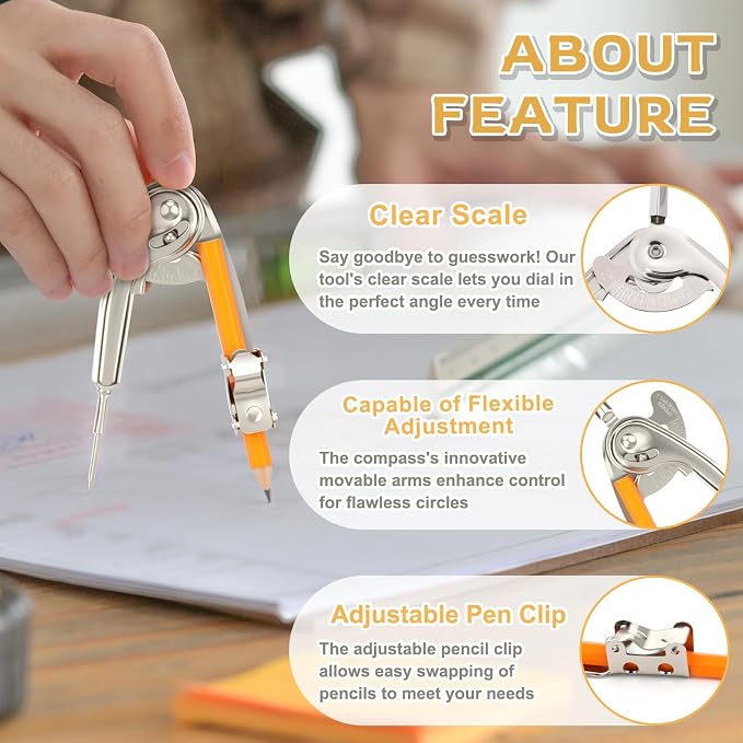10 Pieces Compass for Geometry Metal Compass Tool Math Compass Bulk Drawing Compass Silver Geometry Compass with Pencil for Student School Classroom Office Woodworking Art Drawing