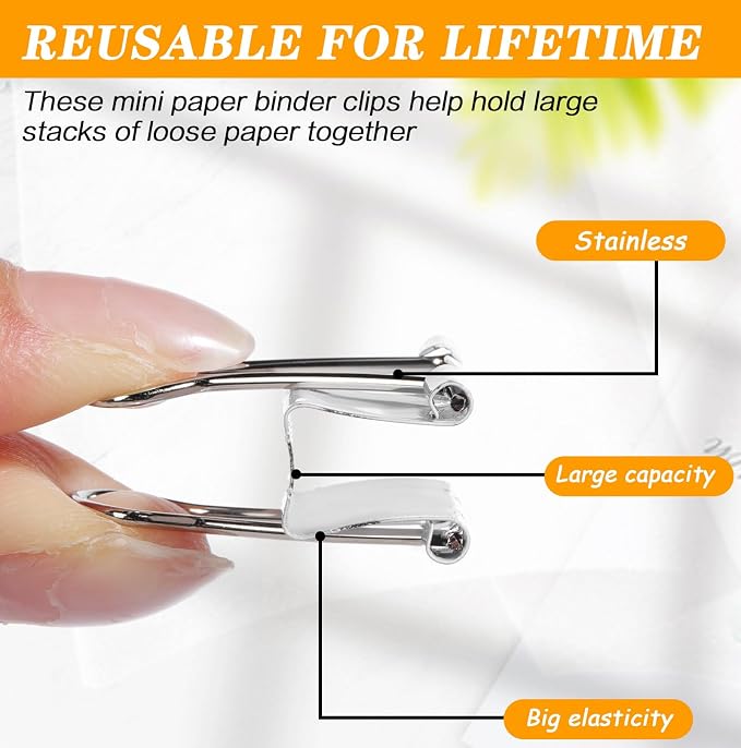 Jetec 48 Pack 0.75in/19mm Small White Metal Binder Clips Bulk Reusable Fold Back Binder Clips Paper Clamps Spring Steel Sturdy for Home Office School Supplies