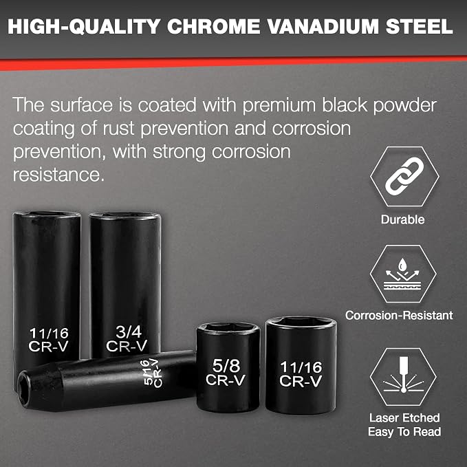 EACELIY 21pcs 3/8" Socket Set,Drive Impact Socket Set, SAE, Deep & Shallow, Cr-V Steel, 6 Point with Adapters, 72T Ratchet Handle, 5/16-7/8inch