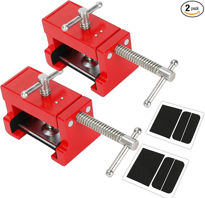 Cabinet Clamps, Cabinet Installation Cabinetry Clamps Face Frame Clamps Tools with Two Side Screws and Alignment Plate, 2 Pack, Up to 440 lbs Load Capacity, Red