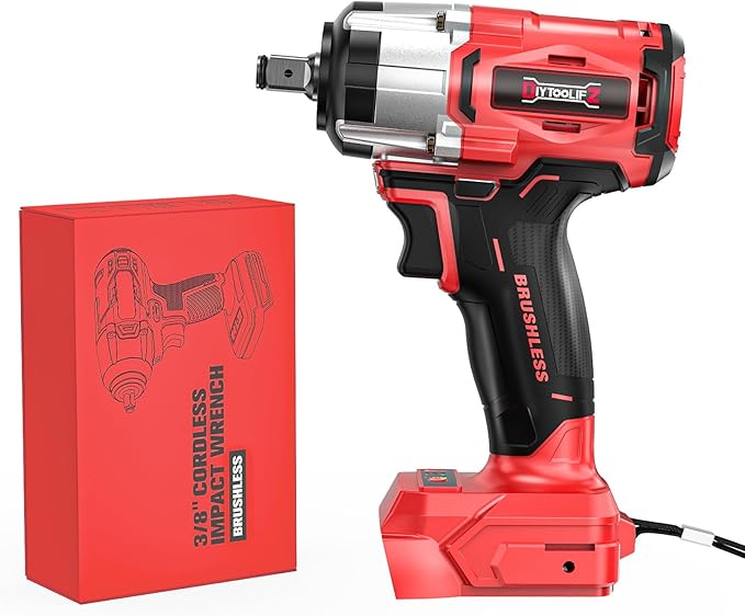 DIYtoolifz Cordless Impact Wrench 1/2" Compatible with Milwaukee 18v Battery (Bare Tool), 300 FT-LBS Brushless Impact Driver, Portable Electric Impact Gun with LED Work Light, 3-Speed Control