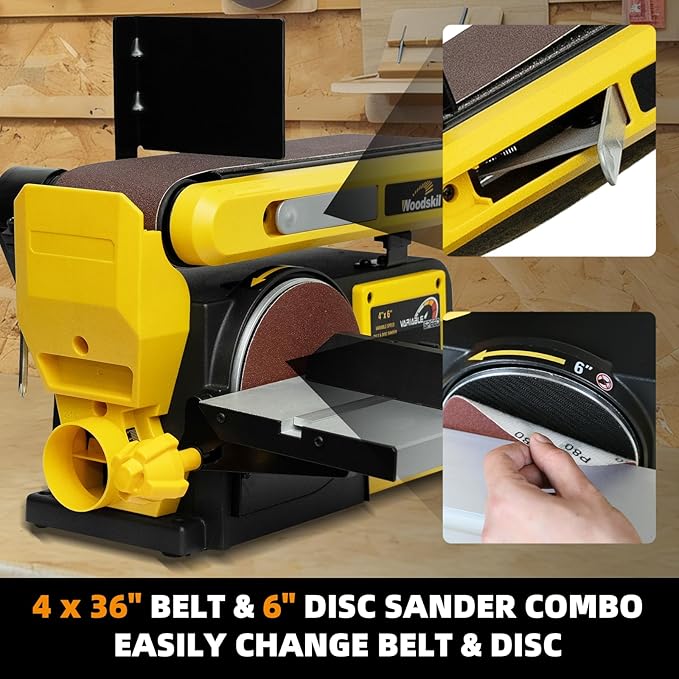 Woodskil Variable Speed Belt Disc Sander, 4 x 36 Inch Belt & 6 Inch Disc 3A Benchtop Sander Combo Machine, 2000-4000 RPM, 1060-2110 FPM for Woodworking, DIY