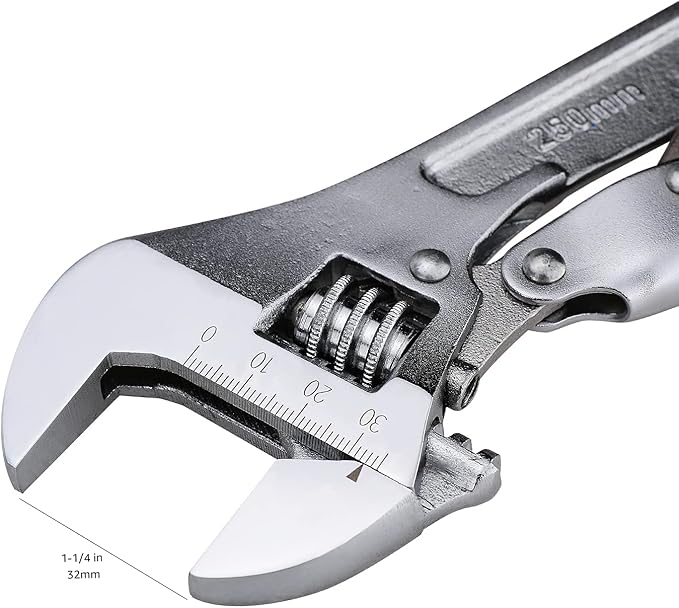 Amazon Basics 10 inch Locking Adjustable Wrench, Precision Machined, Rust Resistant, 2.7 inch x 0.75 inch