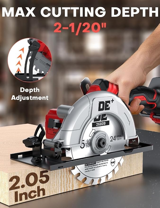 Brushless Cordless Circular Saw, for Milwaukee M18 Battery, 6-Inch Aluminum Alloy Blade, 5900 RPM, 4.2 Lbs Lightweight, Cutting Depth 2-1/20" (90°), 0-90° Bevel, Hex Wrench, Rip Guide, for Wood, PVC