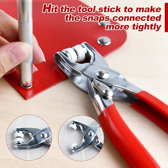 LEONTOOL Grommet Eyelet Pliers Kit 200 Sets Fabric Snaps Clothing Snaps Fasteners Kit 10mm Metal Snaps Buttons with Fastener Pliers Press Tool and Storage Box for Fabric Leather Belt Shoes Clothes