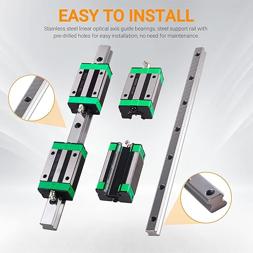 2Pcs Linear Guide Rail kit HGR25-300mm Linear Slide Rails with 4Pcs HGHCA25 HGH25 Linear Blocks Bearing + Dust Cover C6 + Socket Head Cap Screw for DIY CNC Routers Lathes Mills