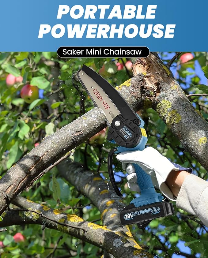 Saker Mini Chainsaw|6 Inch Chainsaws[2026 Upgraded]|Mini Cordless Electric Chain Saw|Small Handheld Portable Chain Saws Battery Powered Saw for Tree Trimmer and Garden,Gifts for Men