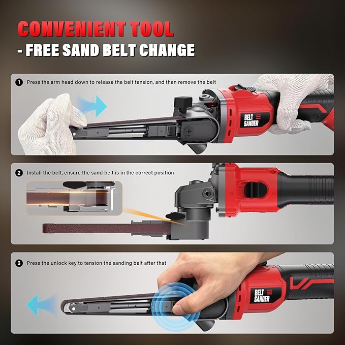 Cordless Detail Band file Sander Compatible with Milwaukee 18V/M18 Battery, Finger Belt Sander with 6 Variable Speed, 170° Adjustable, 1/2"x18" Belt for Wood, Paint, Metal Rust, DIY (Tool Only)
