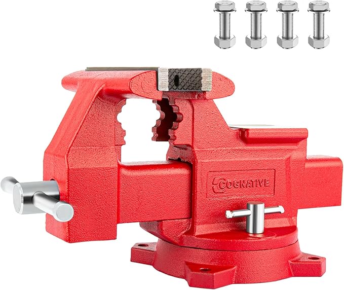8" Heavy-Duty Bench Vise Ductile Iron Bench Vise with Strong 9900lbs Clamping Force 360° Swivel Bench Vice with Anvil, Red