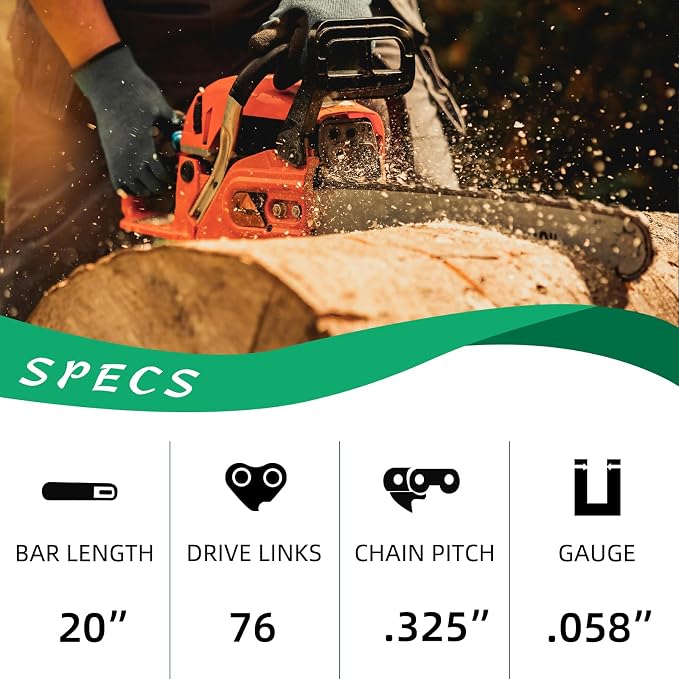 4 Pack 20 Inch Chainsaw Chain .325" Pitch .058" Gauge 76 Drive Links Fits for Blue Max 53543 8901 8902 52209, Oregon 21LPX076G, Stihl 36880050076, 25RM376E and More