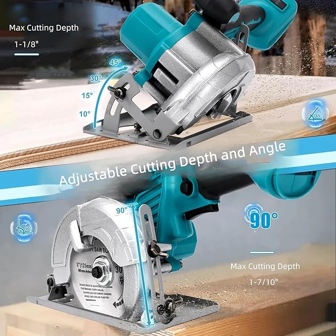 Compact Brushless Cordless Circular Saw Compatible with Makita 18V Battery, 20mm Arbor,Max Cutting Depth 1-7/10"(90°)