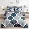 Nesker Comforter Set Queen Size, Boho Bohemian Abstract Blue Gray 7 Pcs Bedding for Kids and Adults, Indigo Geometry Grey Bed Sheet Sets with Fitted Sheet 2 Pillowcases & 2 Shams