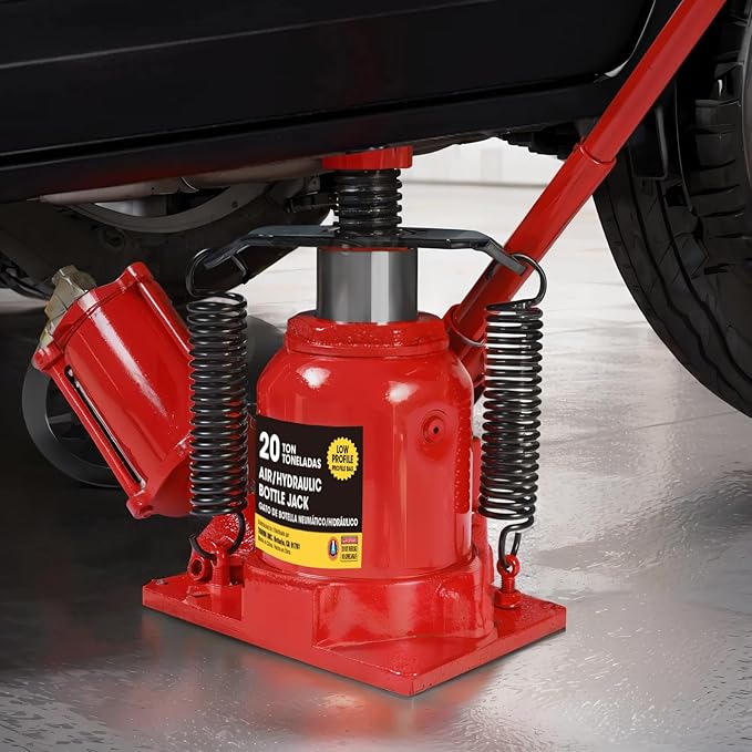 Big RED Air Jack, 20 Ton Hydraulic Bottle Jack, Lift Range 7-1/16" to 12-5/8", Low Profile Heavy Duty Jack with Dual-Power Operation, Adjustable Lift Range & Safety Valve - 20 Ton (40,000 LBS)