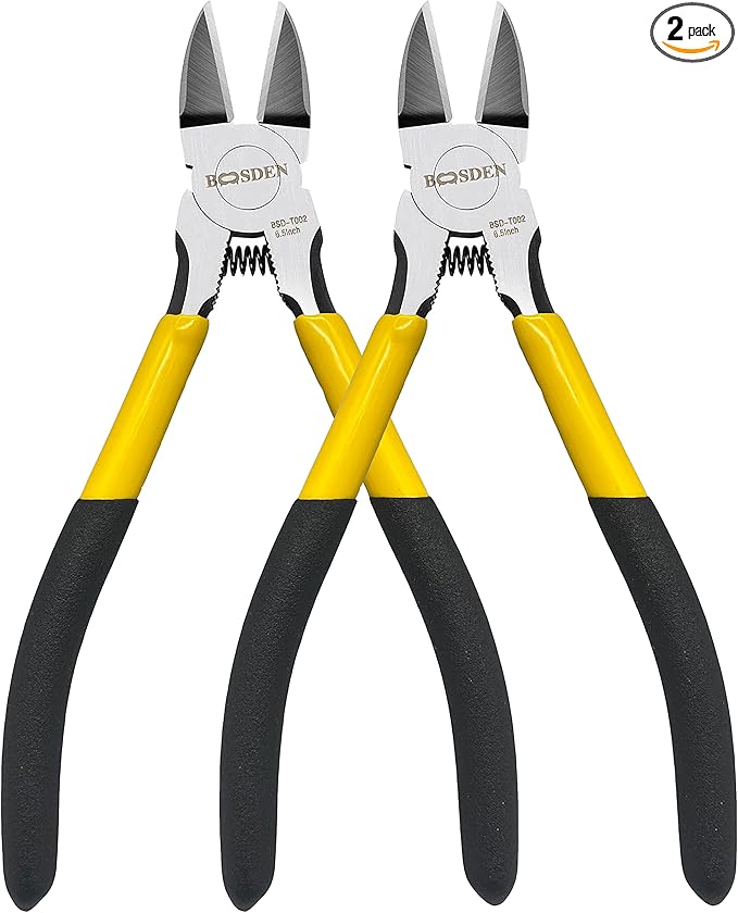 BOOSDEN 6.5" Wire Cutters, 2 Pack, Precision Side Cutter, Spring Loaded Cutting Pliers, Dikes for Artificial Flowers & Crafting