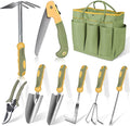 Garden Tool Set, WisaKey 9 Piece Stainless Steel Heavy Duty Gardening Hand Tools with Handle, Durable Garden Tool Bag, Gardening Gifts for Women and Men for Woman Mothers