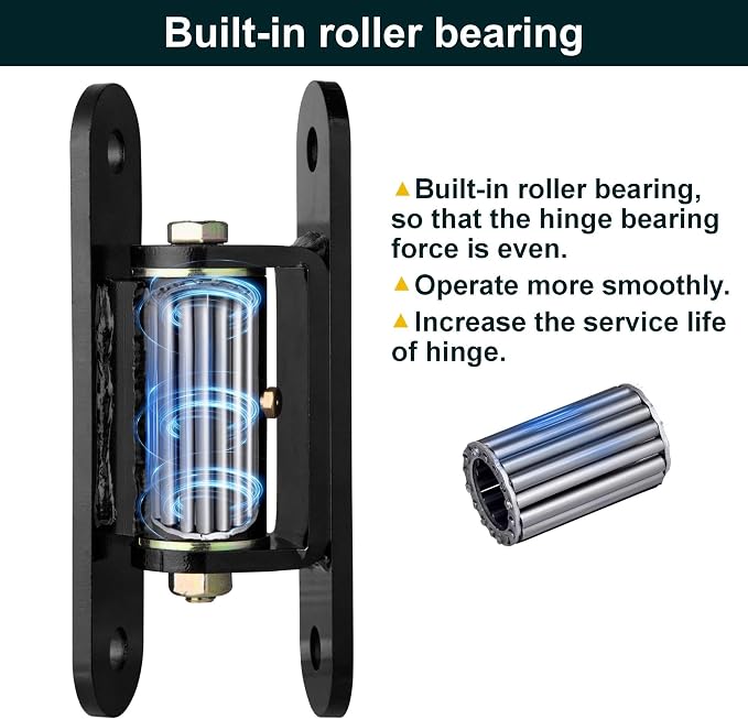 Heavy Duty Gate Hinges ，7in Can Be Bolted or Welded On Heavy Duty Large Wood or Metal Gates, 1100 lbs Max Load,Built-in Roller Bearing Hinges Opened 90° Inward or Outward,2pack