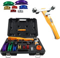 90° Ratcheting Pipe Tube Bender Set W/ 7 Color-Coded Aluminum Heads, 1/4"–7/8" O.D. Tubing, Tube Cutter & Deburring Tool, Portable Storage Case for HVAC, Plumbing & Refrigeration